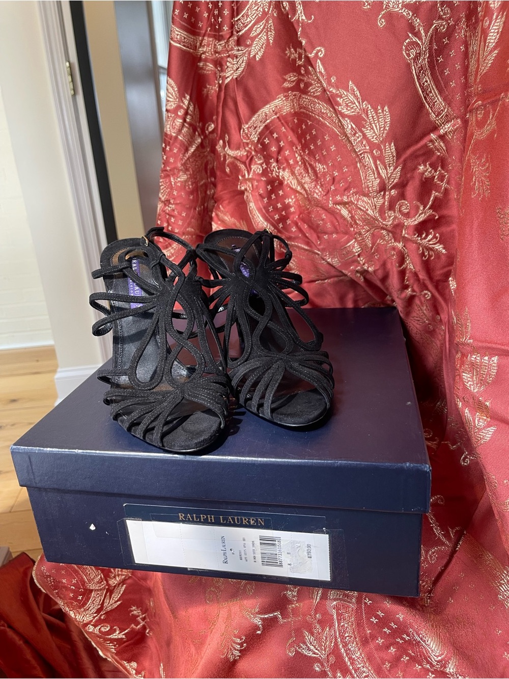 NWT Ralph Lauren Collection Purple Label Black Suede Italian Strappy Heels 8B - Picture 3 of 11